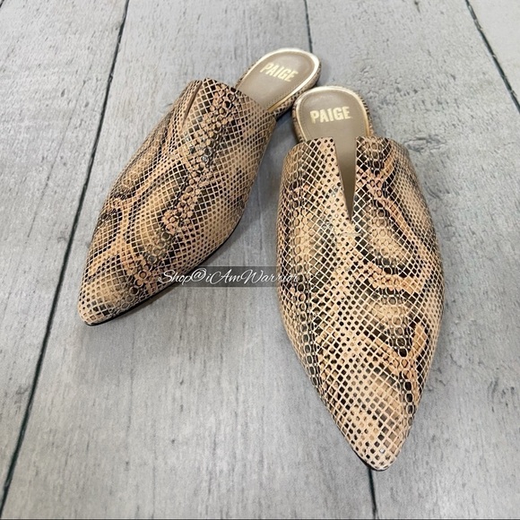 Paige NWOT leather snakeskin pointed toe mules *shop@iamwarrior - Picture 4 of 11